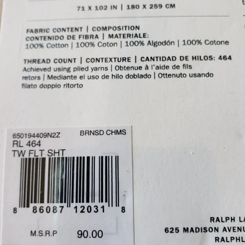 NWT - Ralph Lauren RL 464 Solid Percale Burnished Chamois Twin Flat Sheet